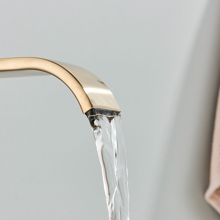 Brushed Gold Freestanding Waterfall Tub Faucet with Hand Shower