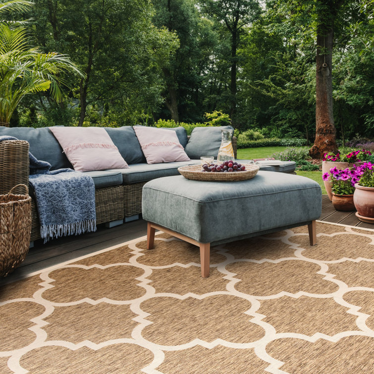 Taupe and Greige Geometric Outdoor Area Rug