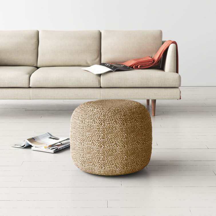 Tropics Collection Modern Round Khaki Jute Pouf Ottoman