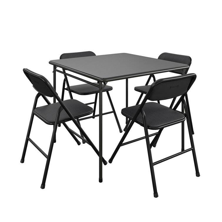 Black 5-Piece Folding Dining Set with Vinyl Table