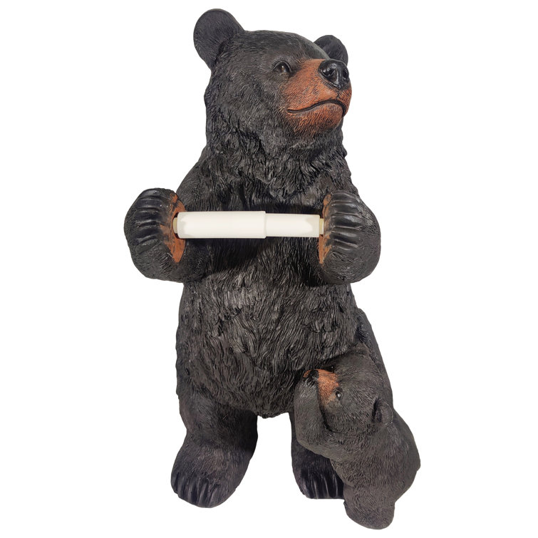 Black and Brown Polyresin Bear and Cub Freestanding Toilet Paper Holder