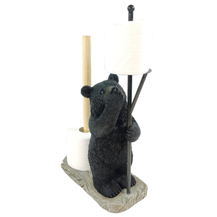 Black Bear Resin Freestanding Toilet Paper Holder with Extra Storage
