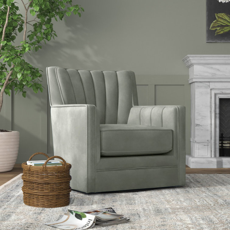 Contemporary Royale Gun Metal Velvet Swivel Accent Chair