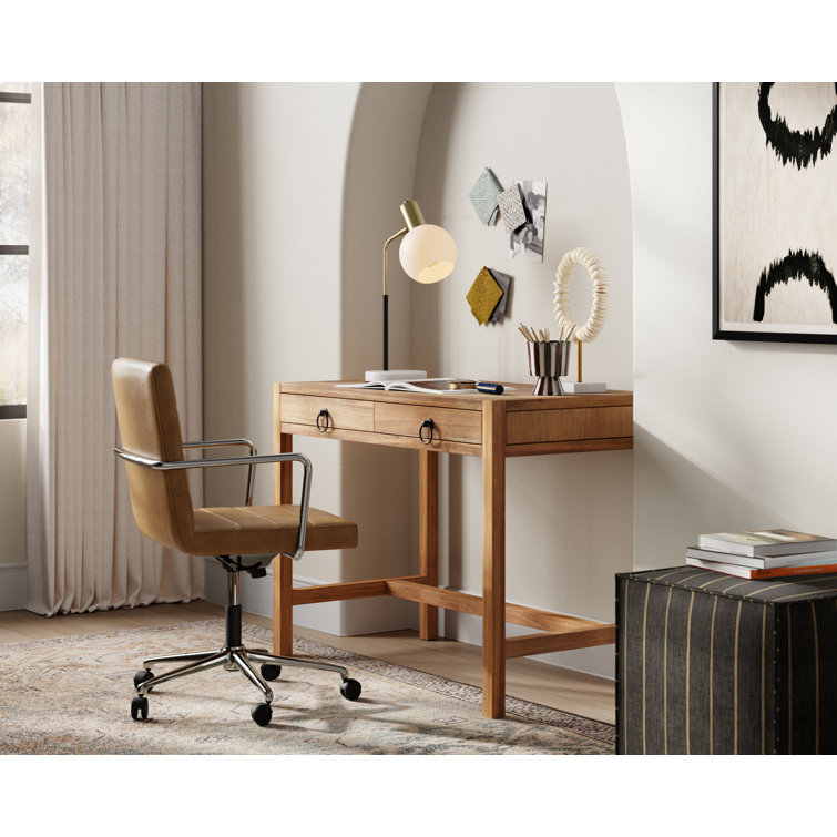 Elin 116'' Natural Wood Writing Desk with Drawers