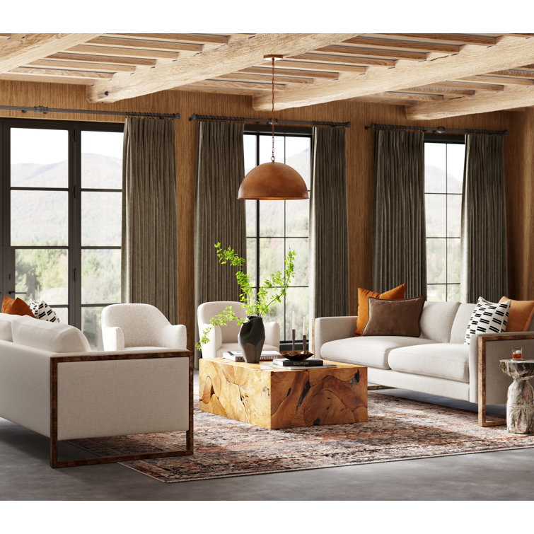 Thames Cream Linen & Distressed Natural Wood Track Arm Sofa