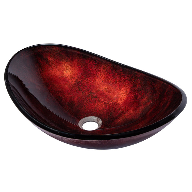Red Copper Textured Glass Oval Vessel Sink