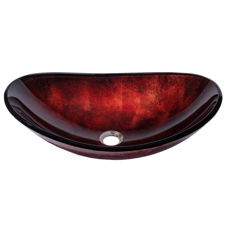 Red Copper Textured Glass Oval Vessel Sink