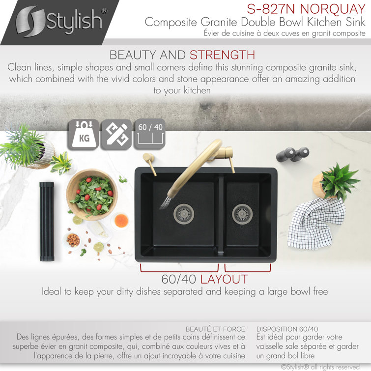 Black Composite Granite 27-Inch Double Bowl Kitchen Sink