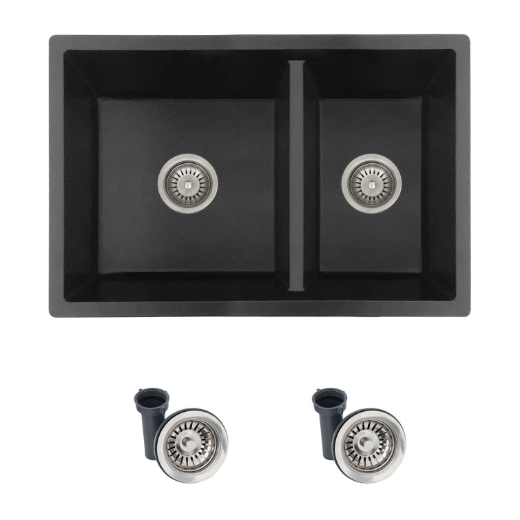 Black Composite Granite 27-Inch Double Bowl Kitchen Sink