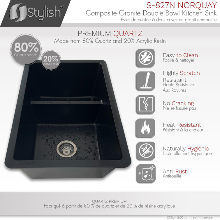 Black Composite Granite 27-Inch Double Bowl Kitchen Sink