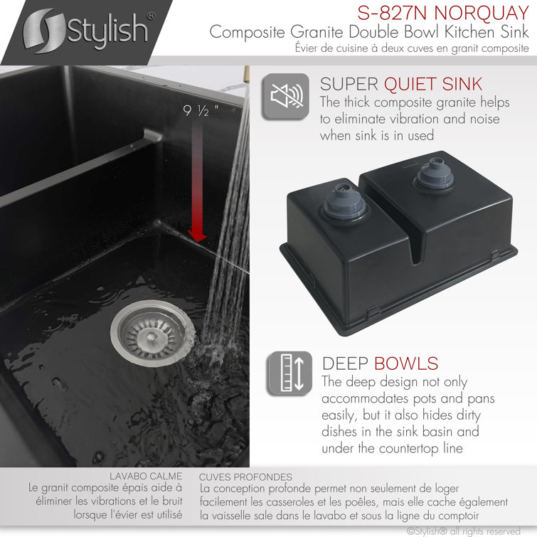Black Composite Granite 27-Inch Double Bowl Kitchen Sink