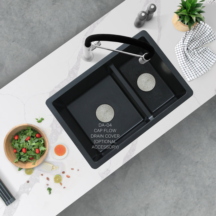 Black Composite Granite 27-Inch Double Bowl Kitchen Sink