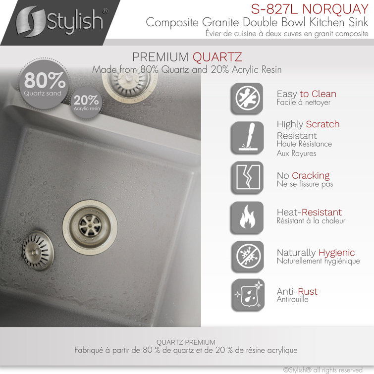 Gray 27" Dual Mount Composite Granite Double Bowl Kitchen Sink