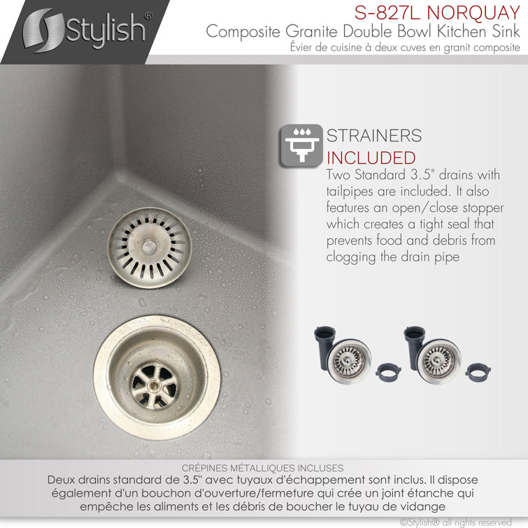 Gray 27" Dual Mount Composite Granite Double Bowl Kitchen Sink