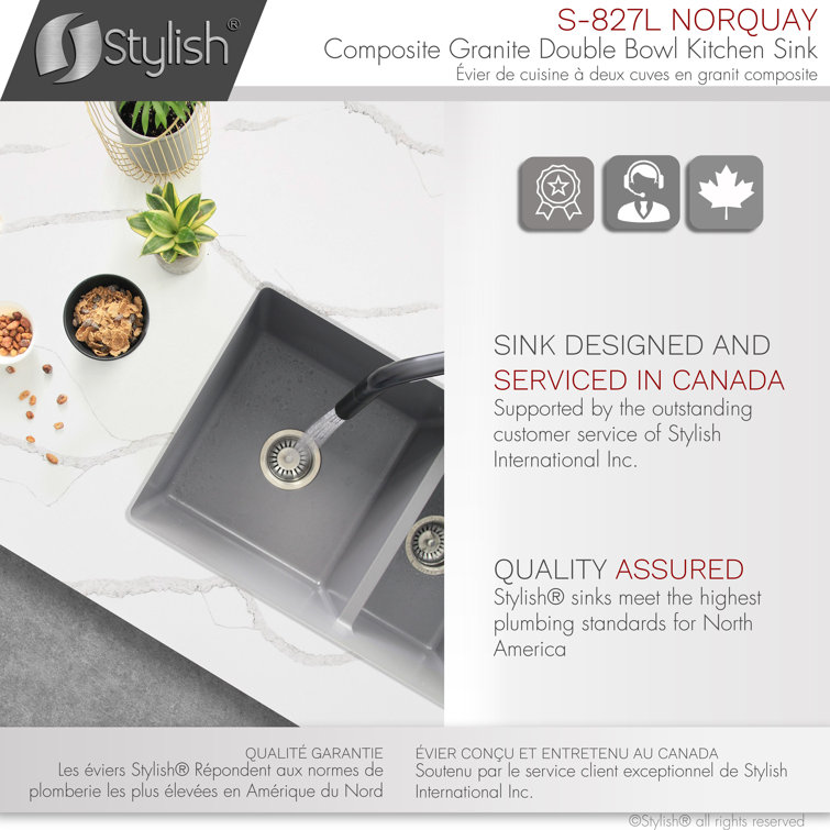 Gray 27" Dual Mount Composite Granite Double Bowl Kitchen Sink