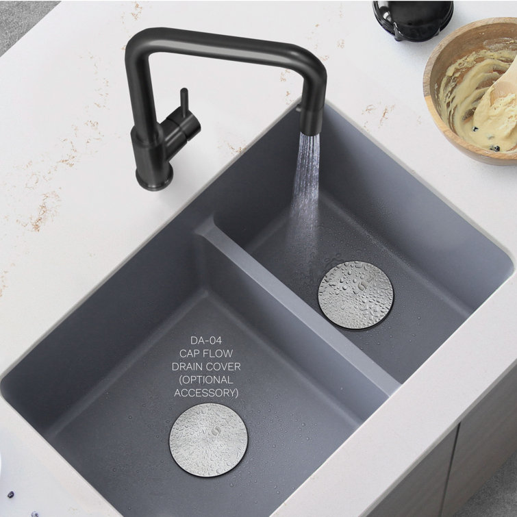 Gray 27" Dual Mount Composite Granite Double Bowl Kitchen Sink