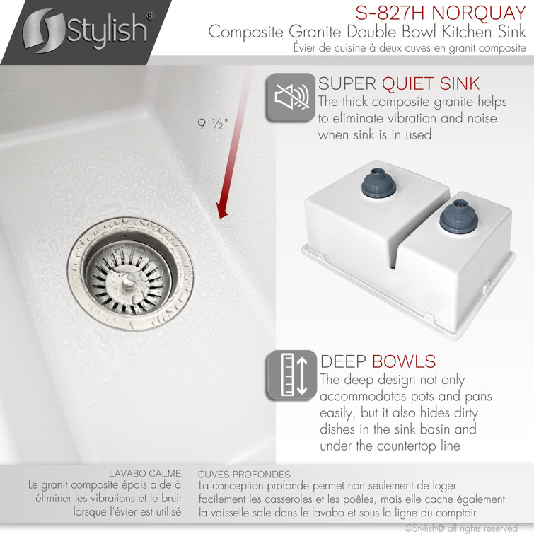White Dual Mount Composite Granite Double Bowl Kitchen Sink
