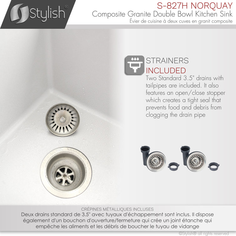 White Dual Mount Composite Granite Double Bowl Kitchen Sink