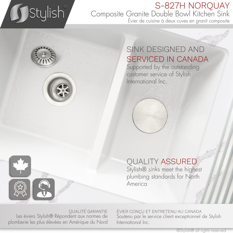 White Dual Mount Composite Granite Double Bowl Kitchen Sink