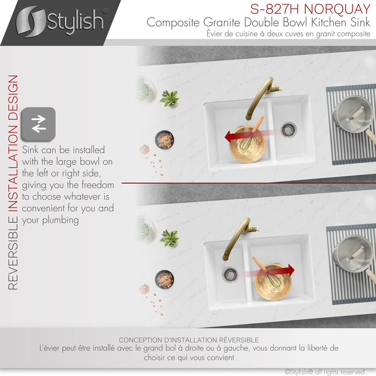 White Dual Mount Composite Granite Double Bowl Kitchen Sink