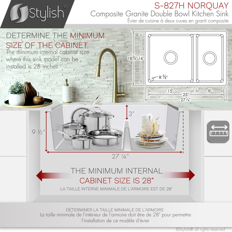 White Dual Mount Composite Granite Double Bowl Kitchen Sink