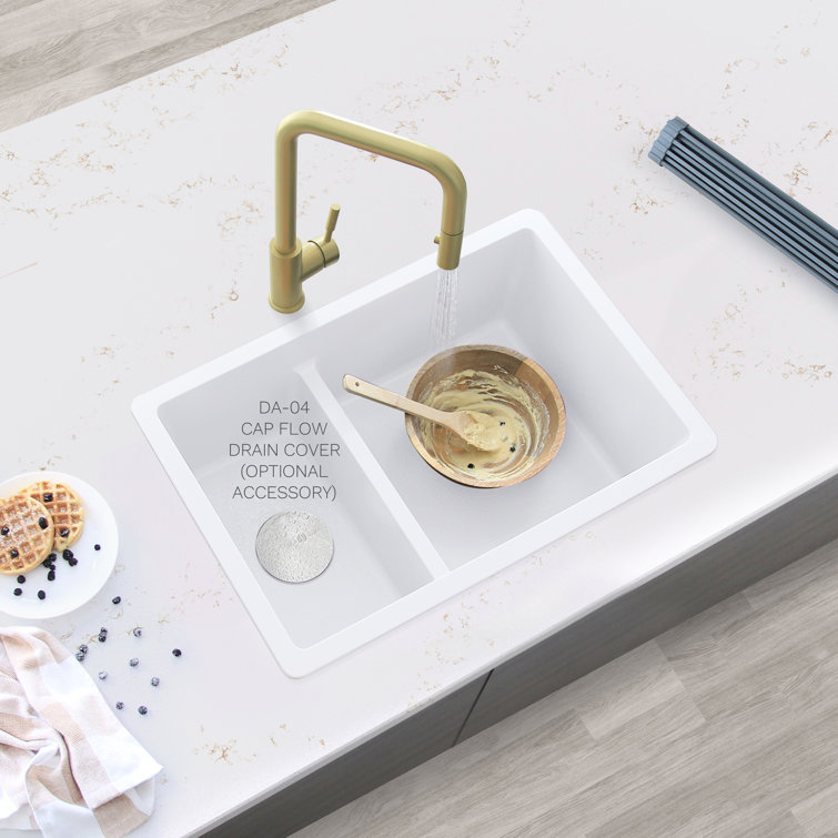 White Dual Mount Composite Granite Double Bowl Kitchen Sink