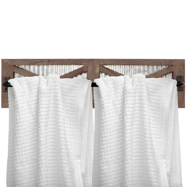 Rustic Weathered Wood and Metal Wall Mounted Towel Rack