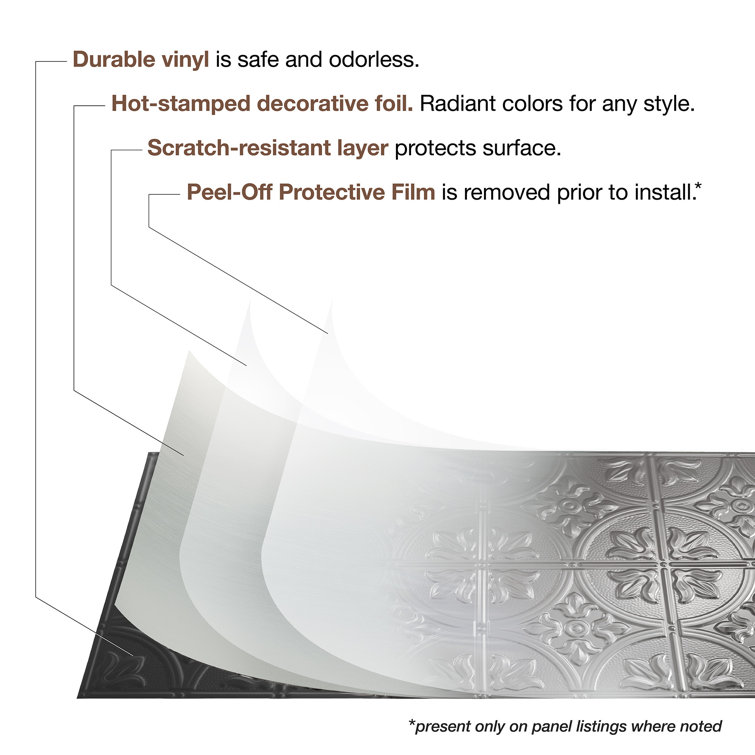 Brushed Nickel 2ft x 4ft Decorative Vinyl Glue-Up Ceiling Panels