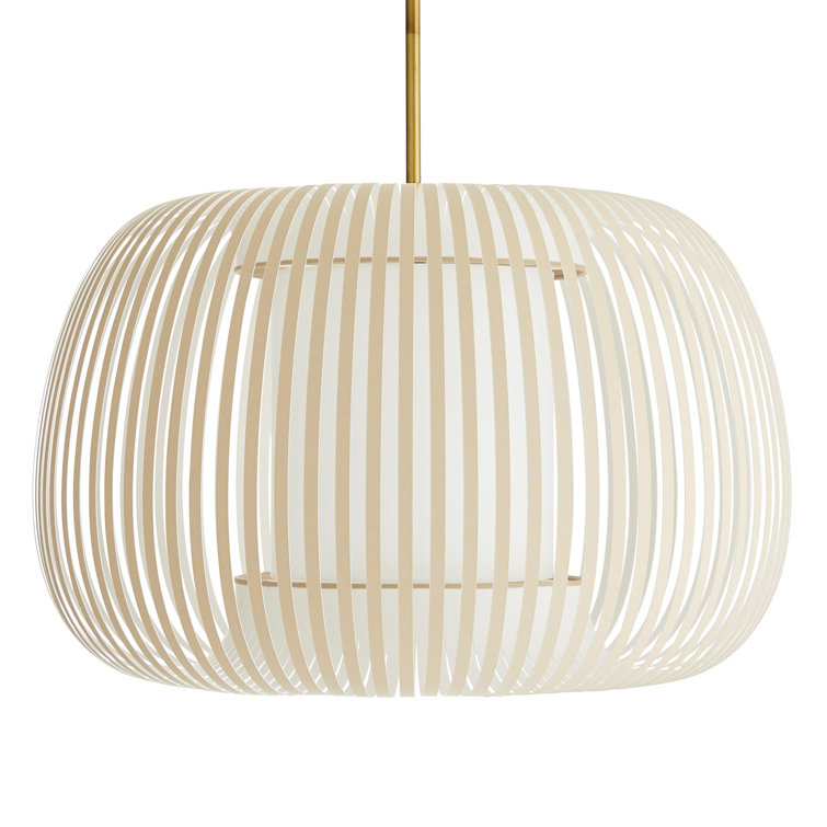 Antique Brass Drum Pendant with Beige Microfiber Shade