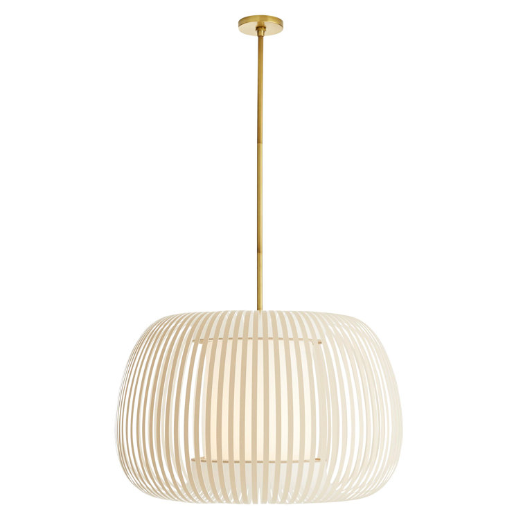 Antique Brass Drum Pendant with Beige Microfiber Shade