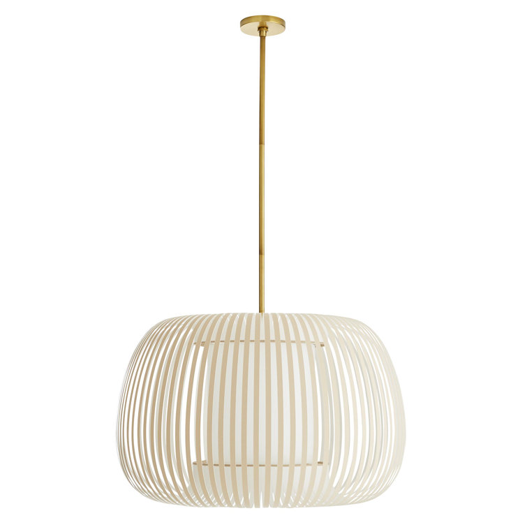Antique Brass Drum Pendant with Beige Microfiber Shade