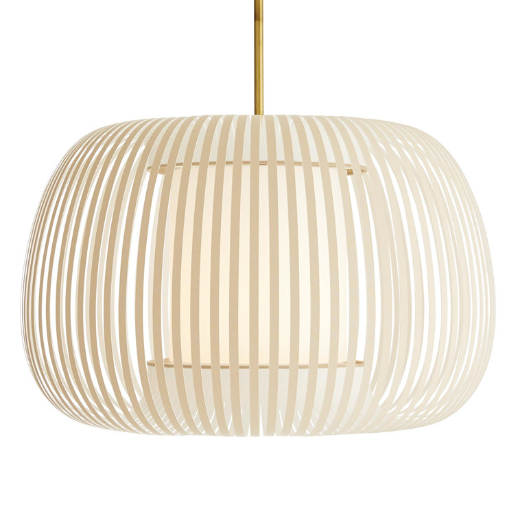 Antique Brass Drum Pendant with Beige Microfiber Shade