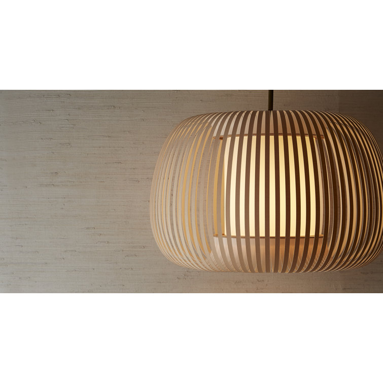 Antique Brass Drum Pendant with Beige Microfiber Shade