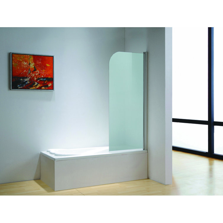 30" x 59" Frosted Glass Frameless Pivot Tub Door with Silver Aluminum Frame