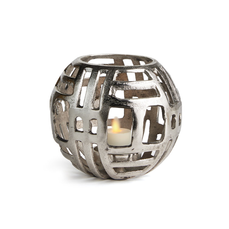 Winter Elegance Silver Aluminum 6" Modern Tabletop Hurricane