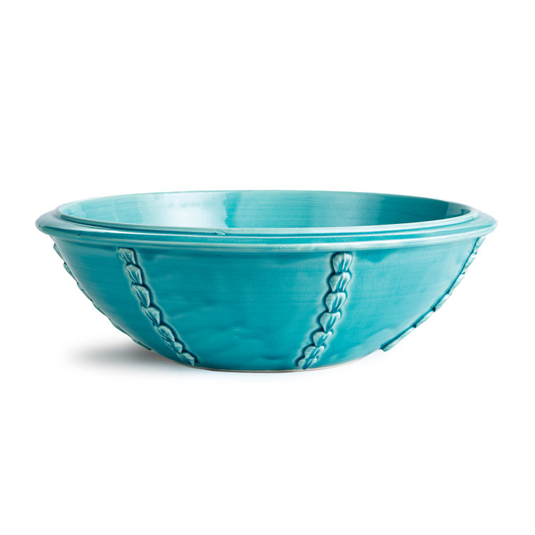Handcrafted Blue Ceramic Decorative Bowl, 15-inch