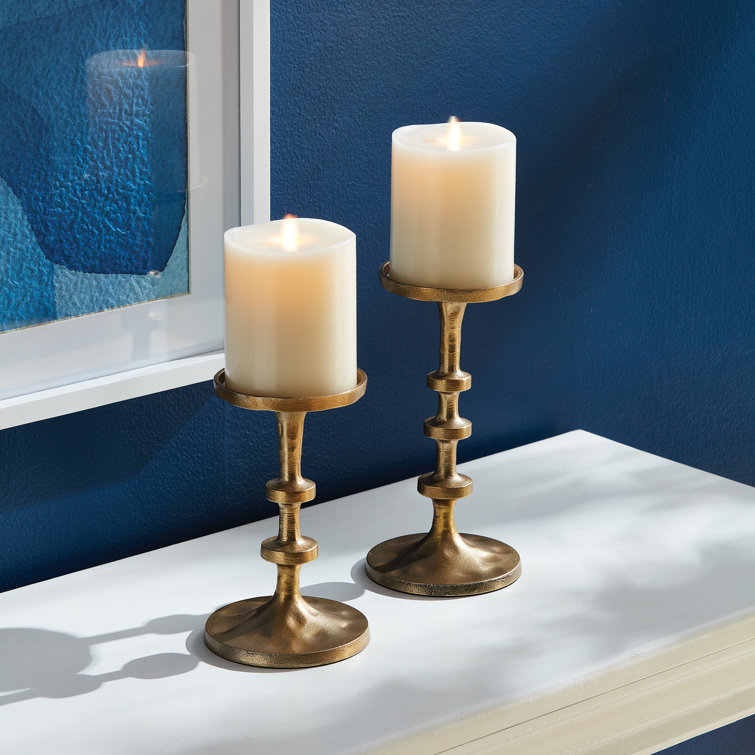 Gold Brass Modern Candlestick Set