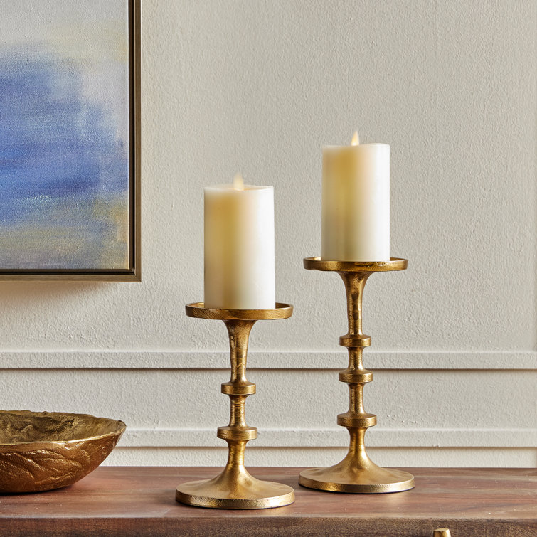 Gold Brass Modern Candlestick Set
