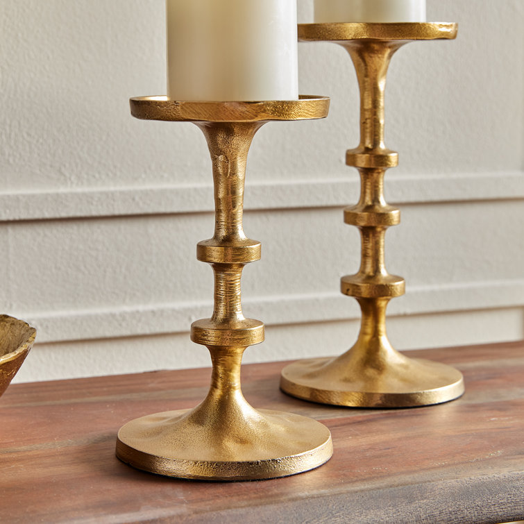Gold Brass Modern Candlestick Set
