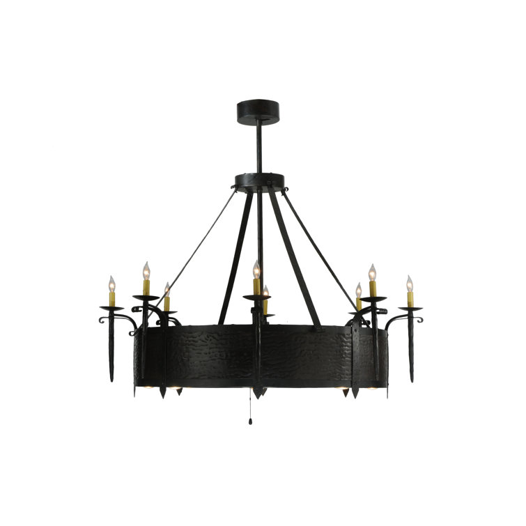 Costello Black 52" Hand-Hammered Steel 16-Light Chandel-Air with Faux Candlelights