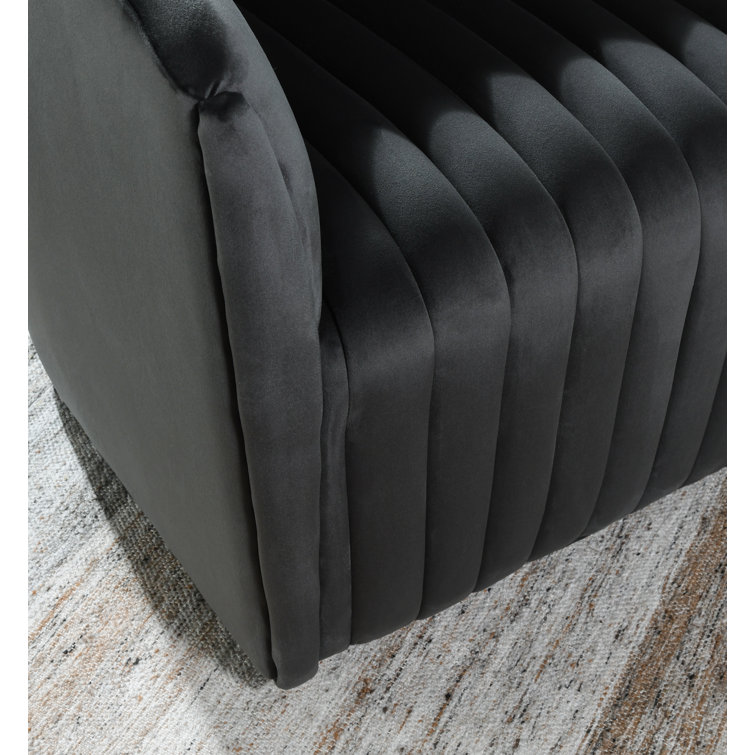 Handcrafted Gray Polyester Swivel Barrel Chair with Solid Wood Frame