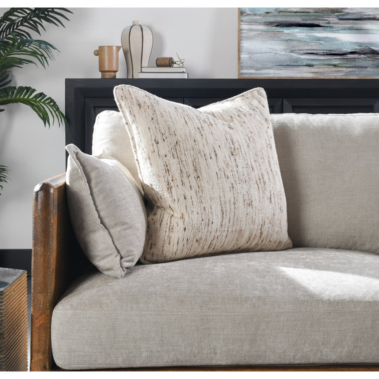 Tali Cream and Brown Cotton Linen Square Throw Pillow