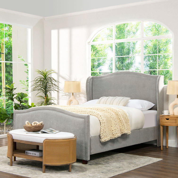 Carmen King Silver Grey Upholstered Pine Bed Frame