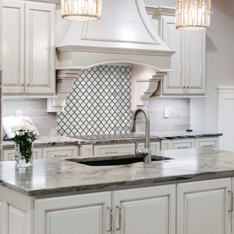 Calacatta Porcelain Arabesque Mosaic Tile with Glossy Finish