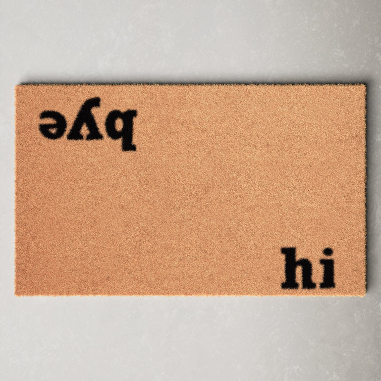Rectangular Coir Welcome Mat for Indoor/Outdoor Use - 'Hi Bye'