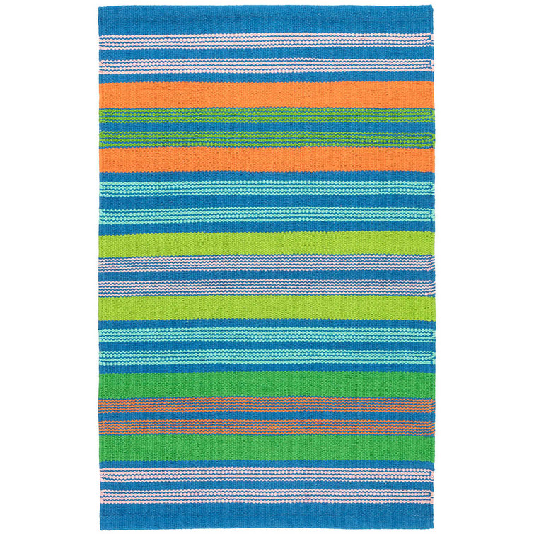 Multicolor Handwoven Cotton and Synthetic Striped Rug 9' x 12'