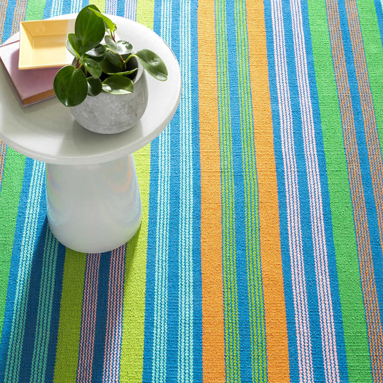 Multicolor Handwoven Cotton and Synthetic Striped Rug 9' x 12'