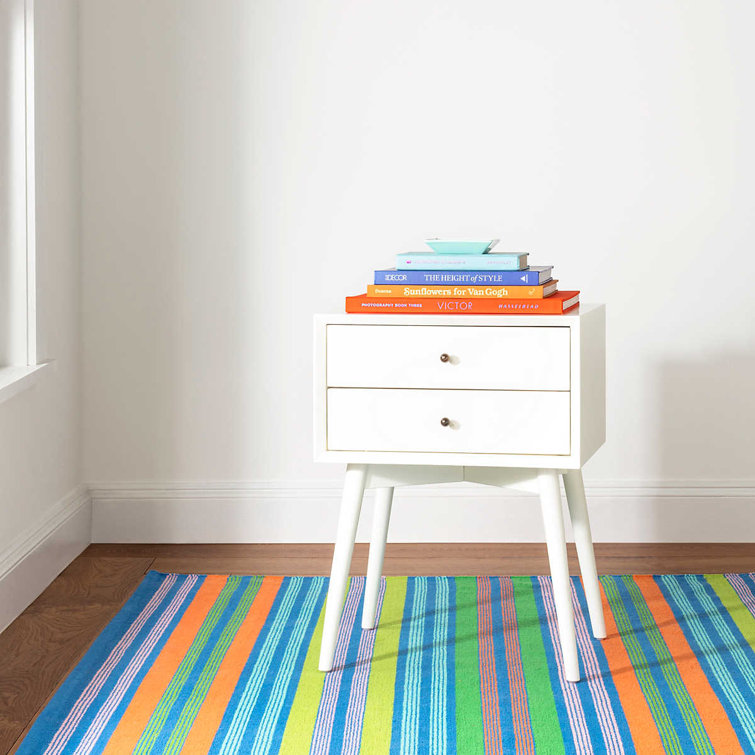 Multicolor Handwoven Cotton and Synthetic Striped Rug 9' x 12'