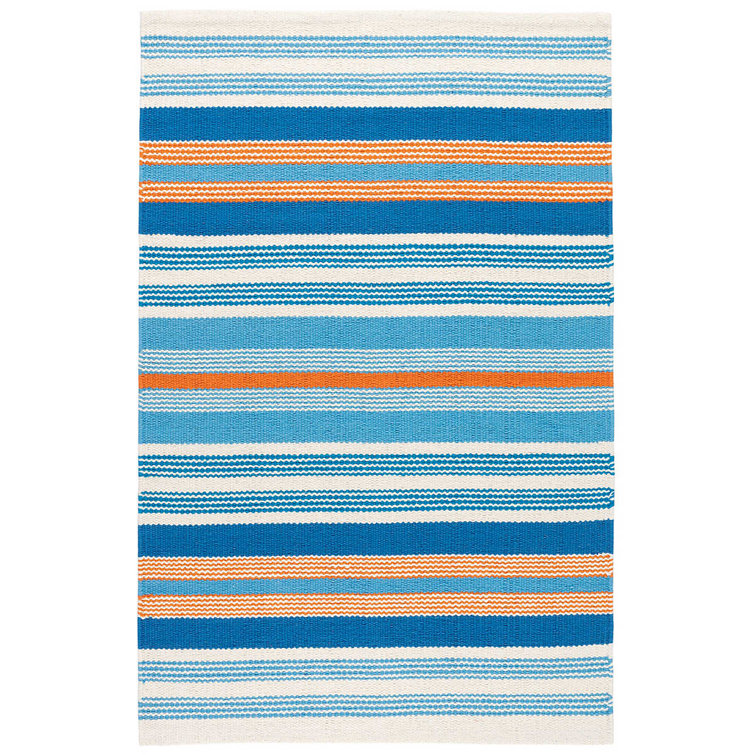 Navy and White Handwoven Cotton Stripe Rug, 2' x 3'