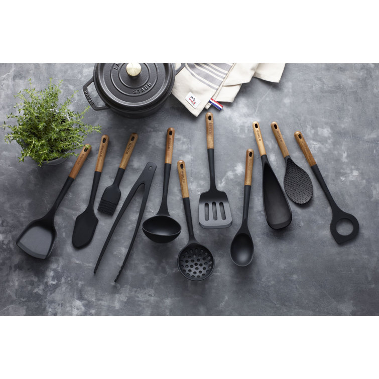 Matte Black Silicone and Acacia Wood Soup Ladle
